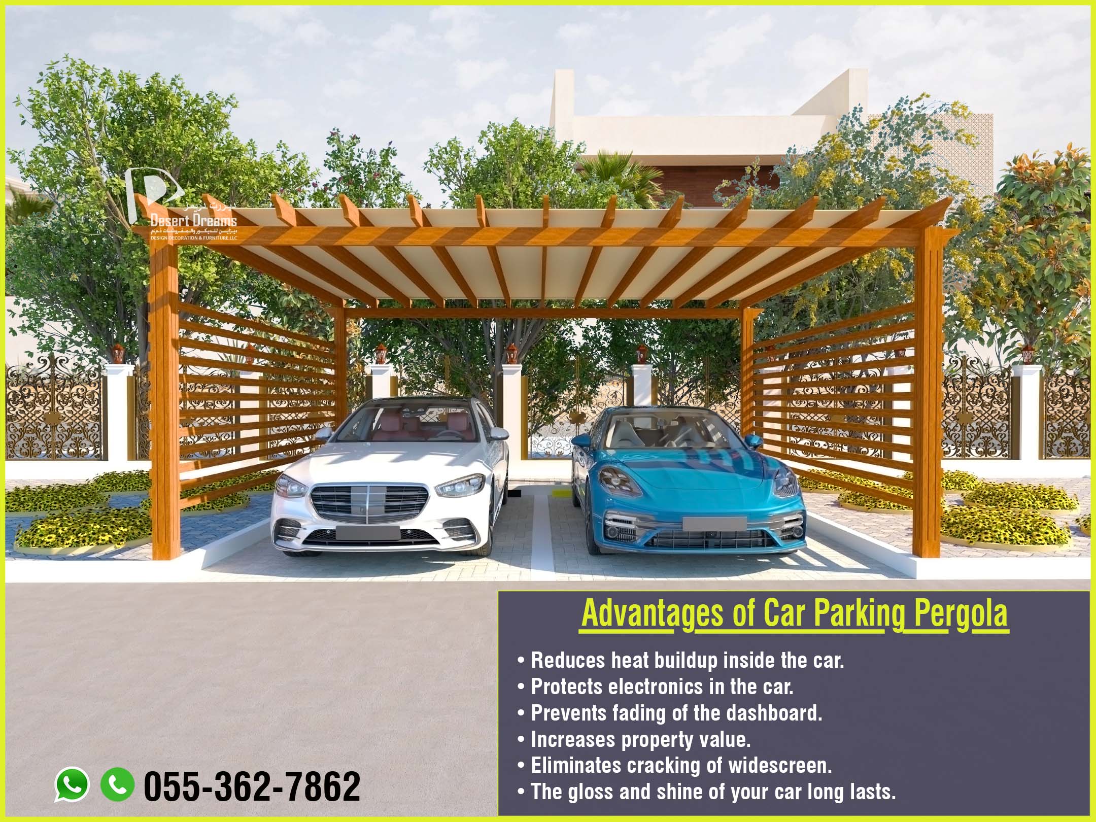 Car Parking Wooden Pergola and Aluminum Pergola Parking Shade Uae