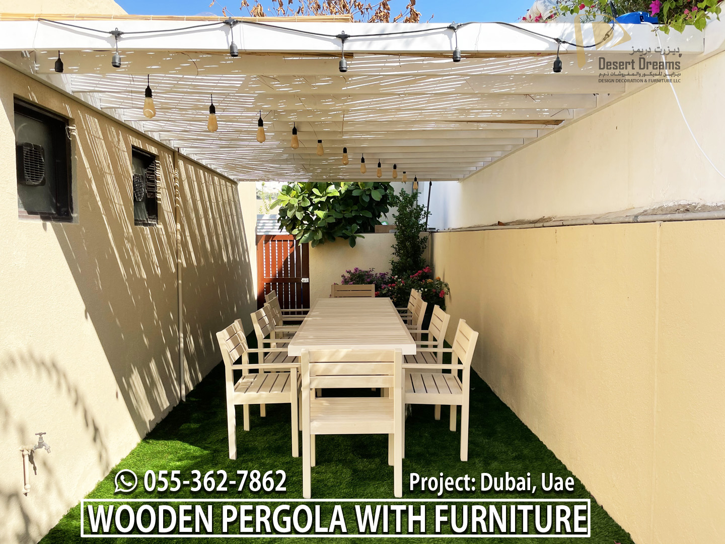 Wooden Pergola with Wooden Benches in UAE.jpg