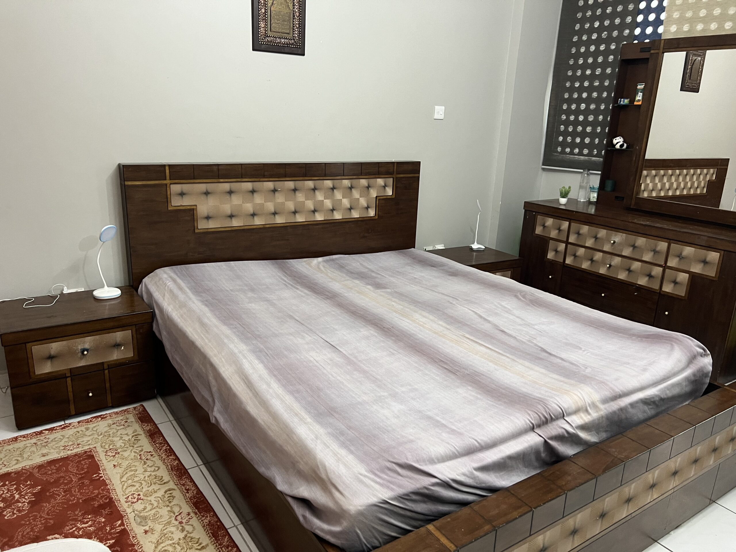 Bed Set King size, Mattress, Side- Tables, Dressing Mirror, Stool