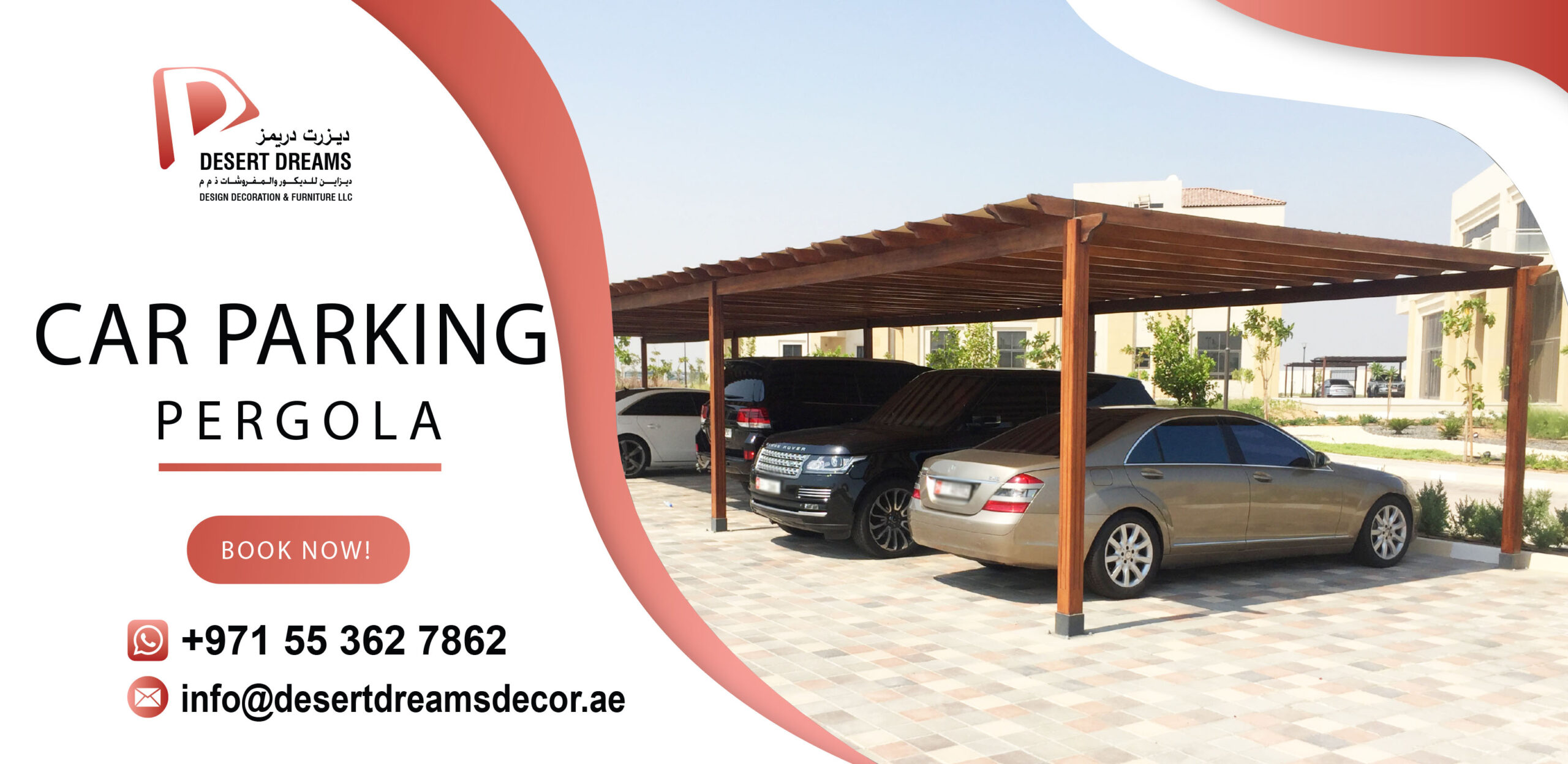 Car Parking Wooden Pergola Dubai | Small and Large Area Parking.