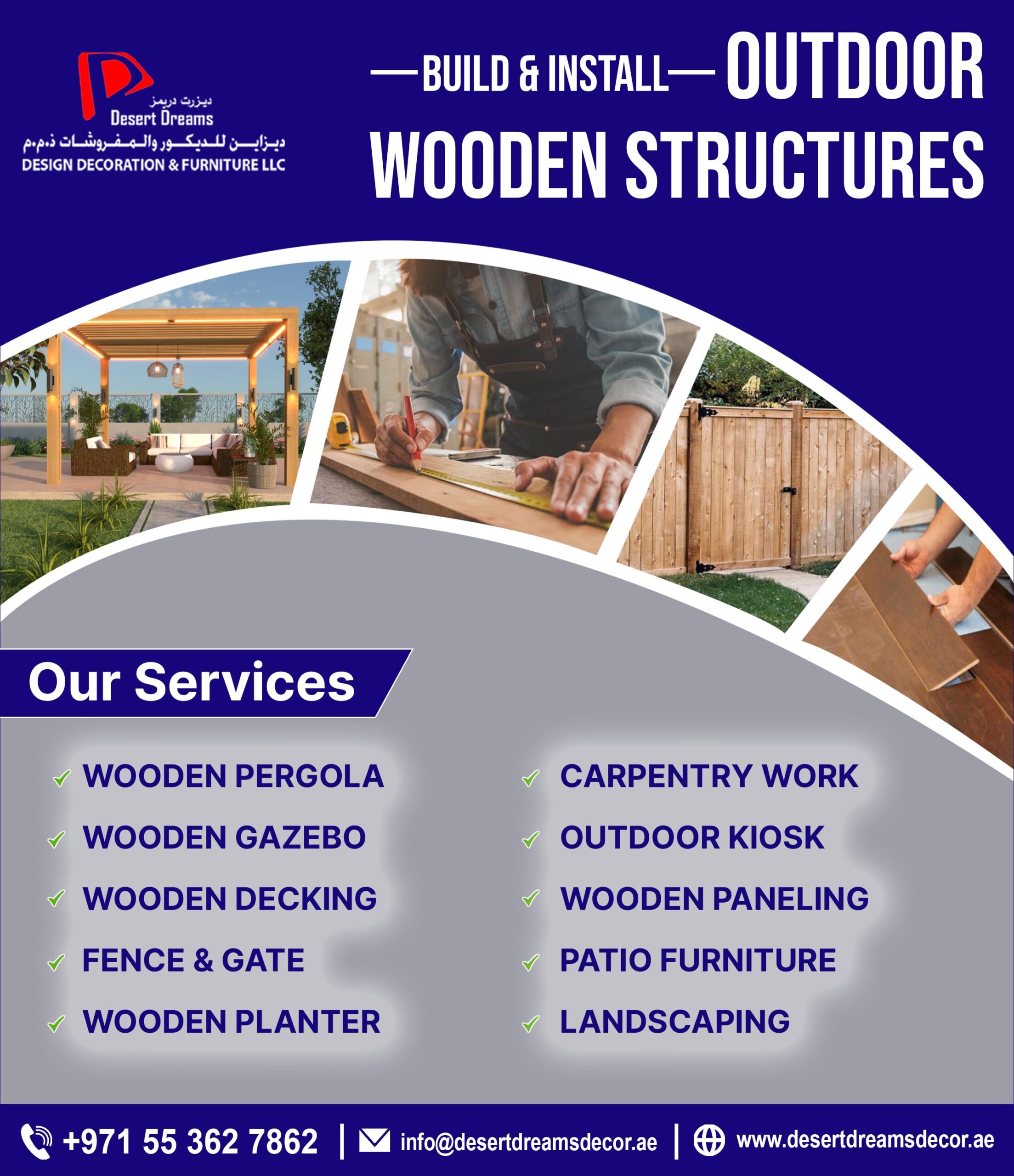 Outdoor Wooden Structures Uae | Pergolas | Gazebos | Fence.