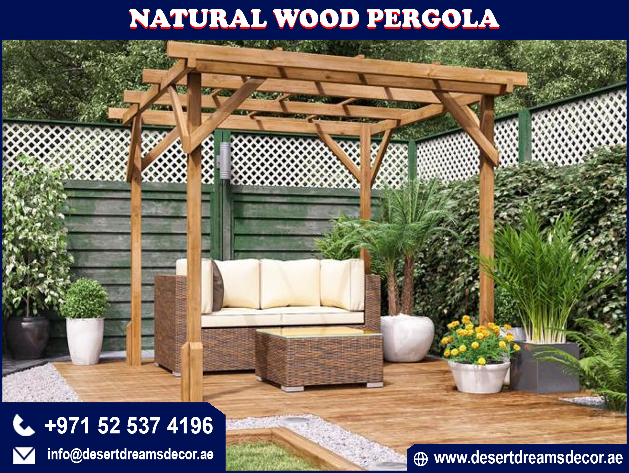 Natural Wood Pergola Uae | Wooden Pergola Abu Dhabi.