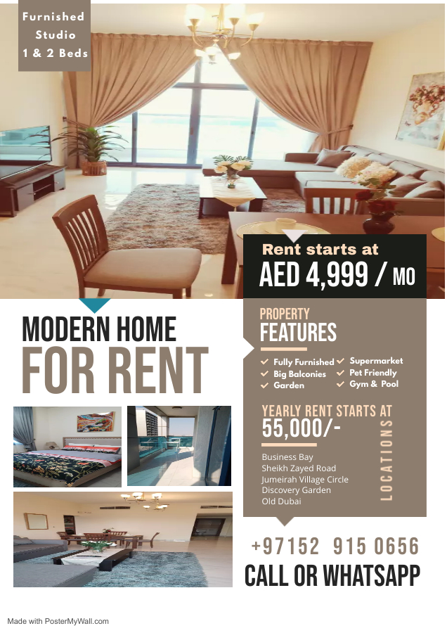 modern home for RENT Rent starts at  AED 4,999 /month  Yearly ren