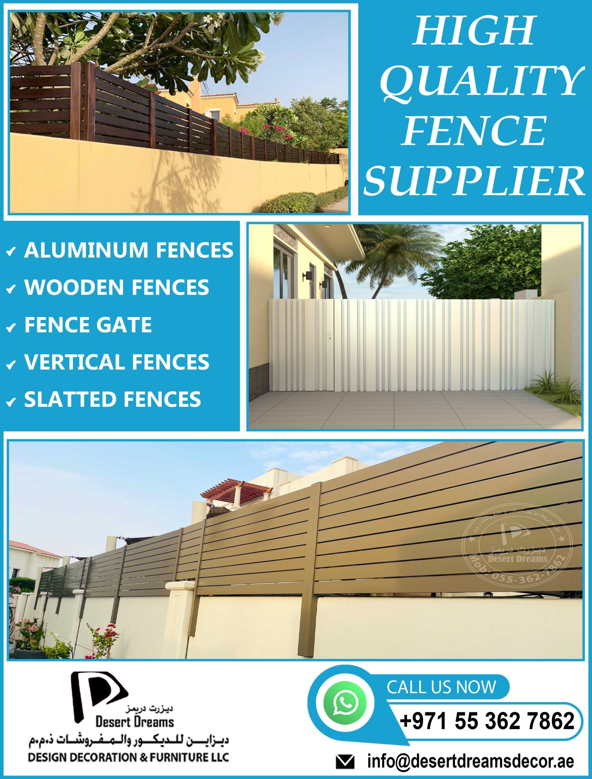 Supply and Fixing Garden Fence Uae | Aluminum and Wooden Fences.