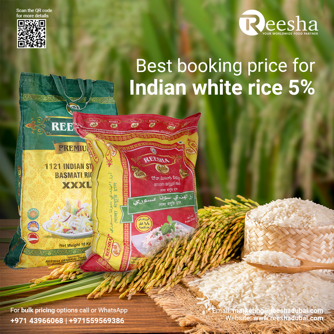 Best Booking Price for Indian White Rice 5% CIF Mombasa & Dar Es