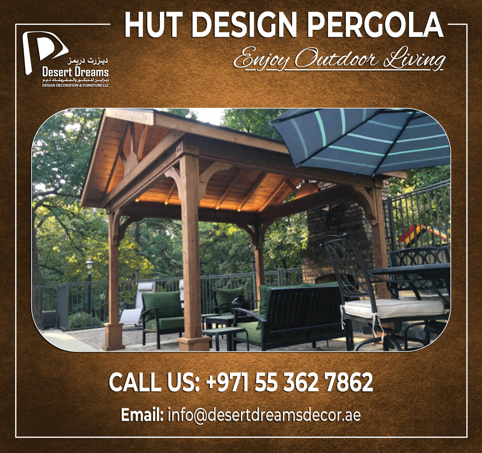 Hut Design Wooden Pergola | Wooden Pergola Contractor in Uae.