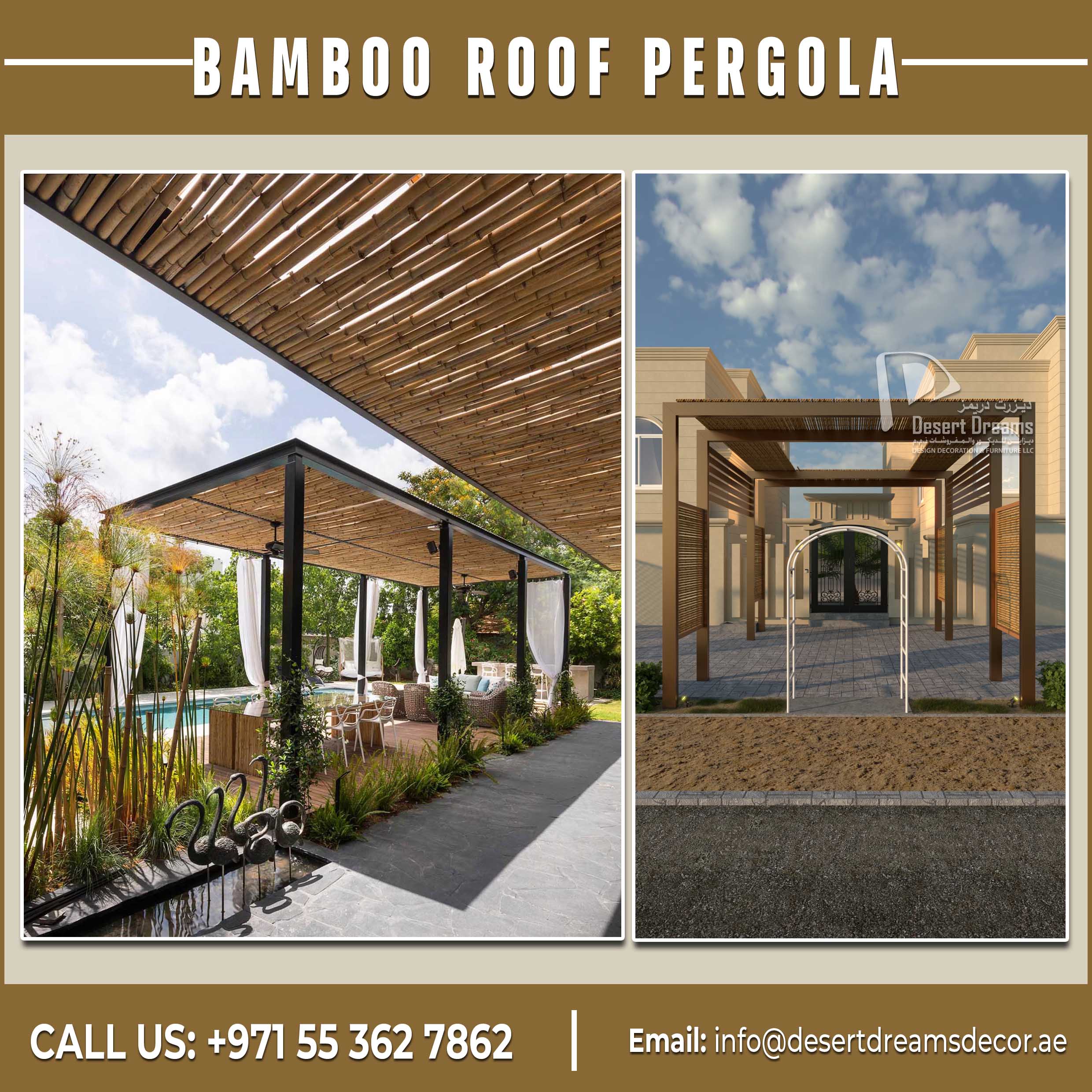Quality Bamboo Roof Pergola Uae | Aluminum and Wooden Pergolas.