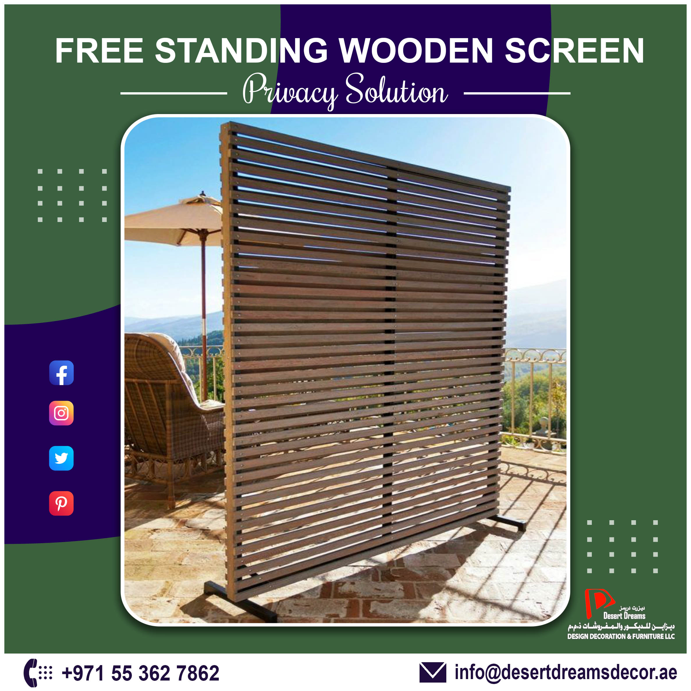 Free Standing Wooden Screen Suppliers in Uae | Natural Wood Fence