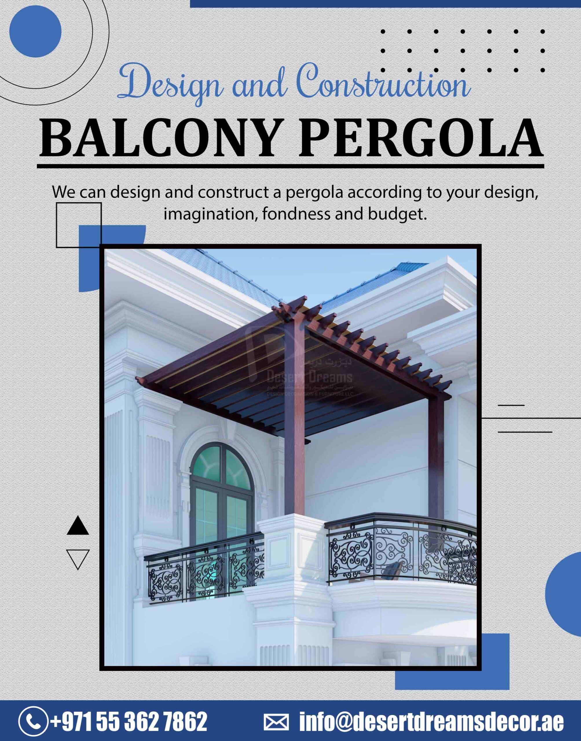 Balcony Wooden Pergola in Uae | BBQ Pergola | Fence Pergola.