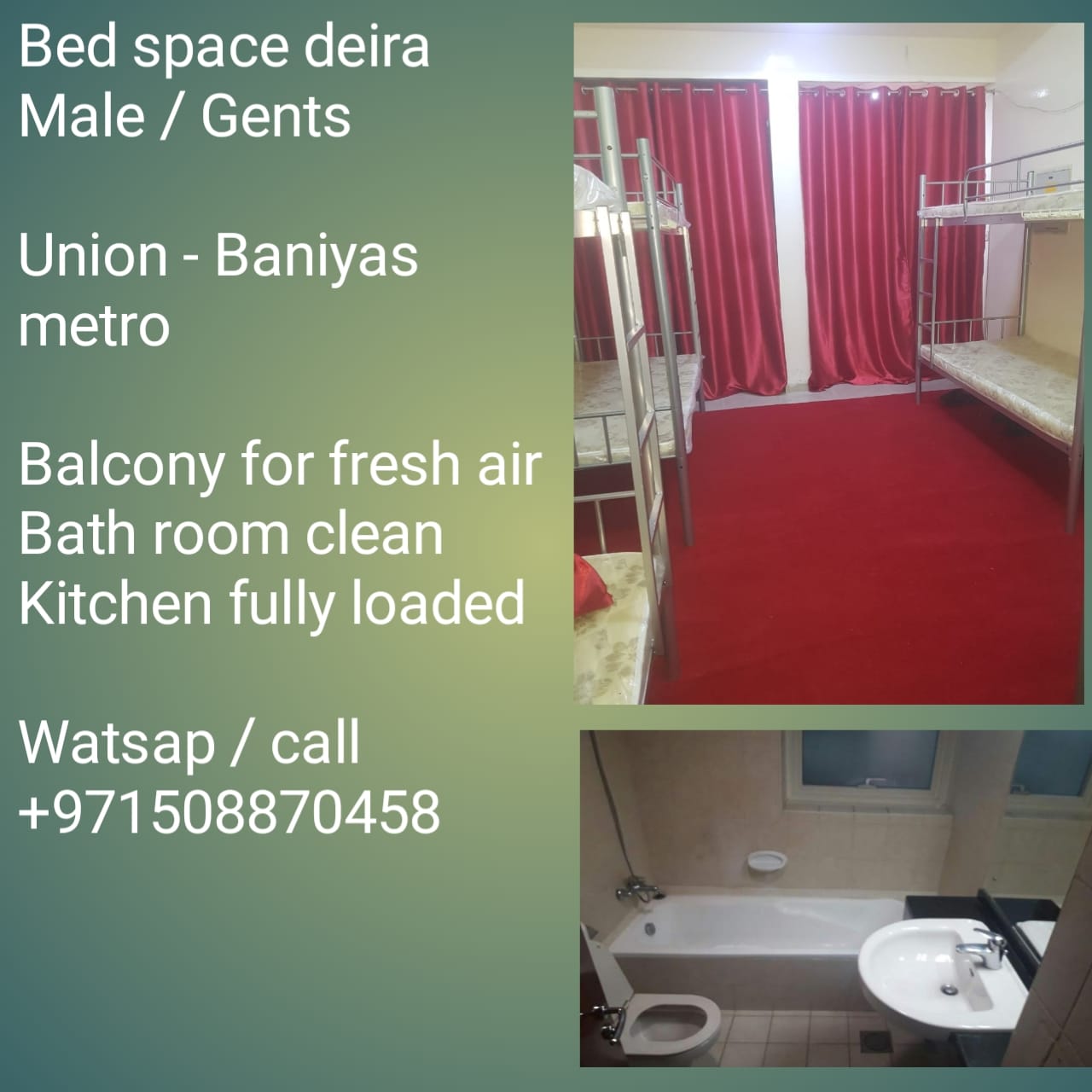 NICE AND CLEAN BED SPACE W/ATTACHED WASHROOM AVAILABLE WITH FREE