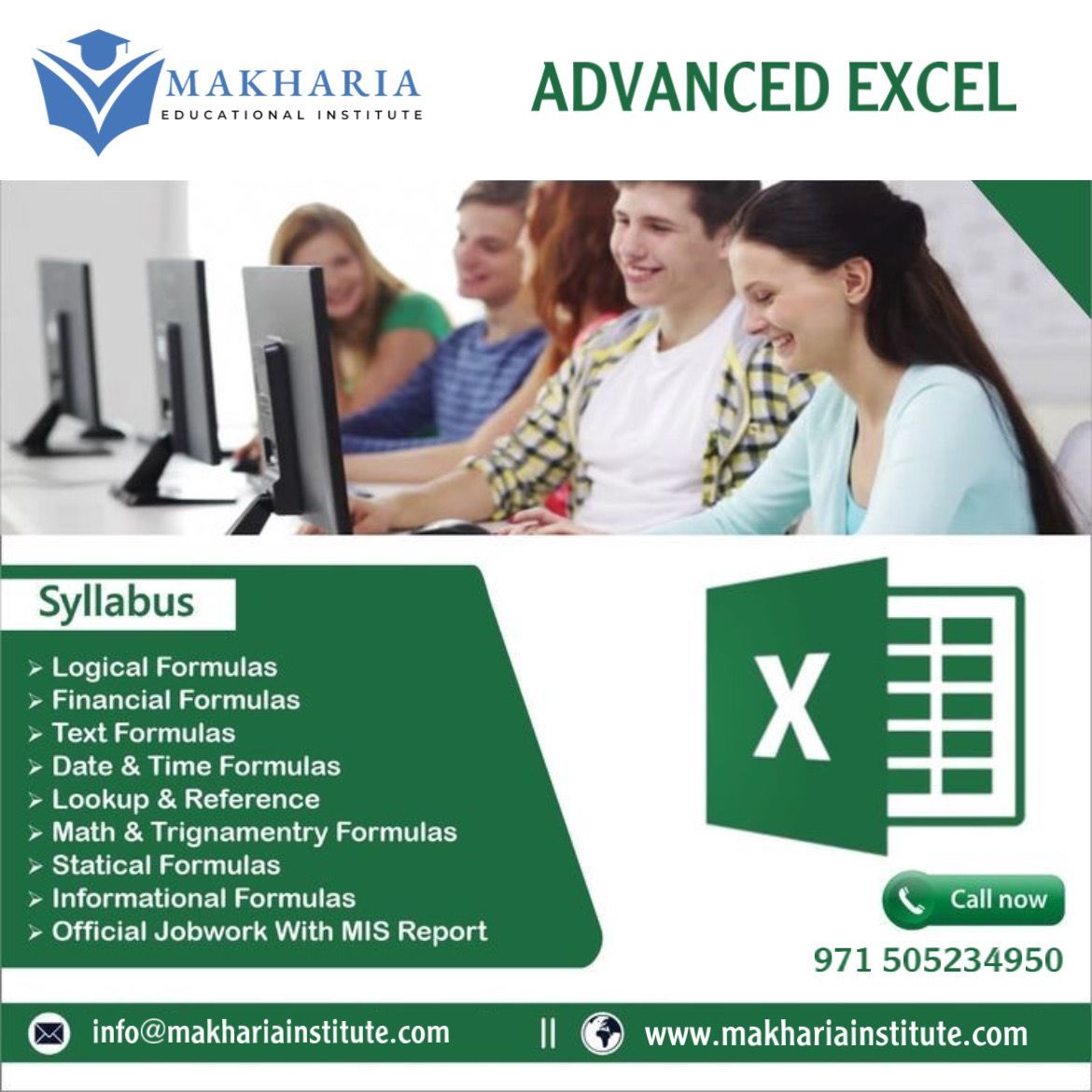 Get the Advanced Excel course at MAKHARIA call -0568723609