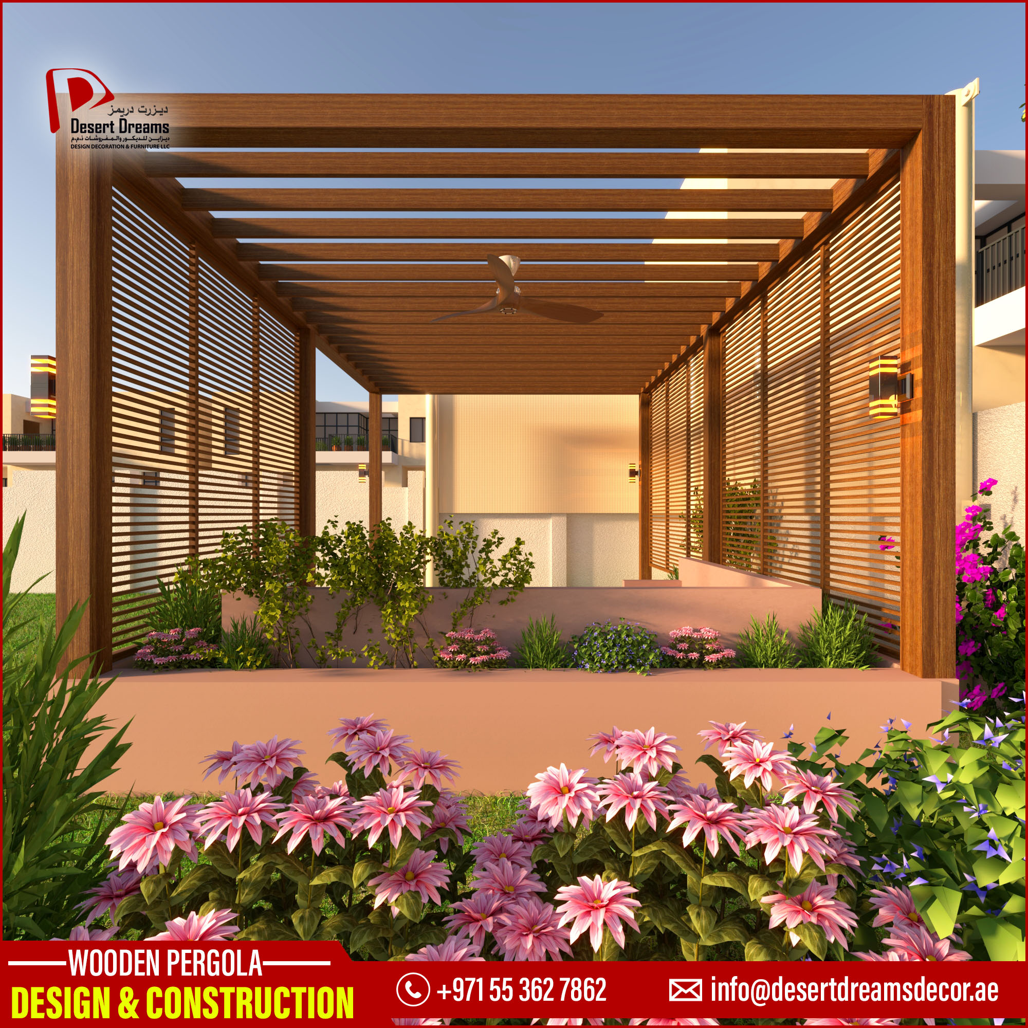 Design and Fabrication Wooden Roofing Pergola in Dubai, Uae.