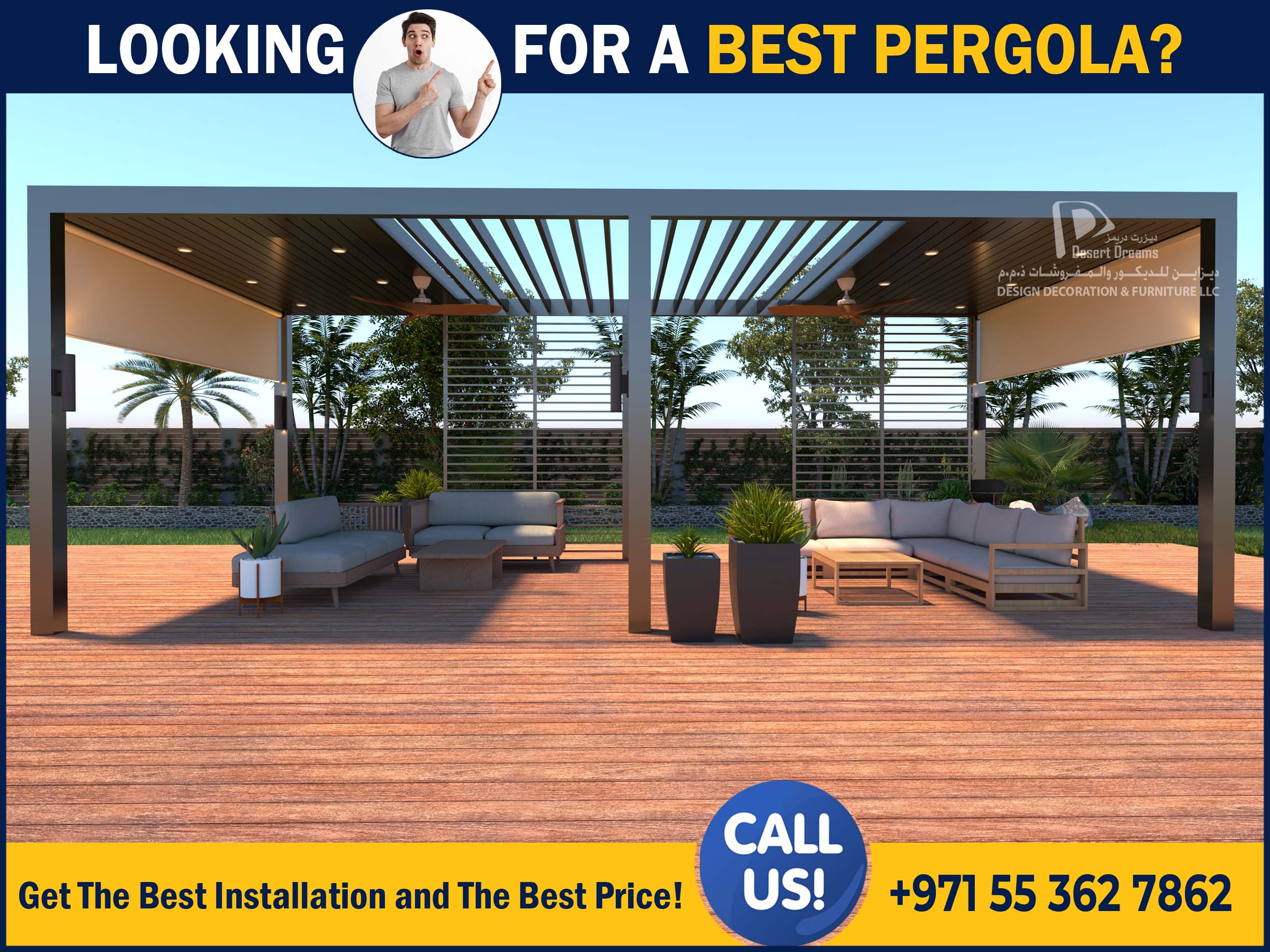 Aluminum Pergola Supplies in Dubai | Louver Roof Aluminum Pergola