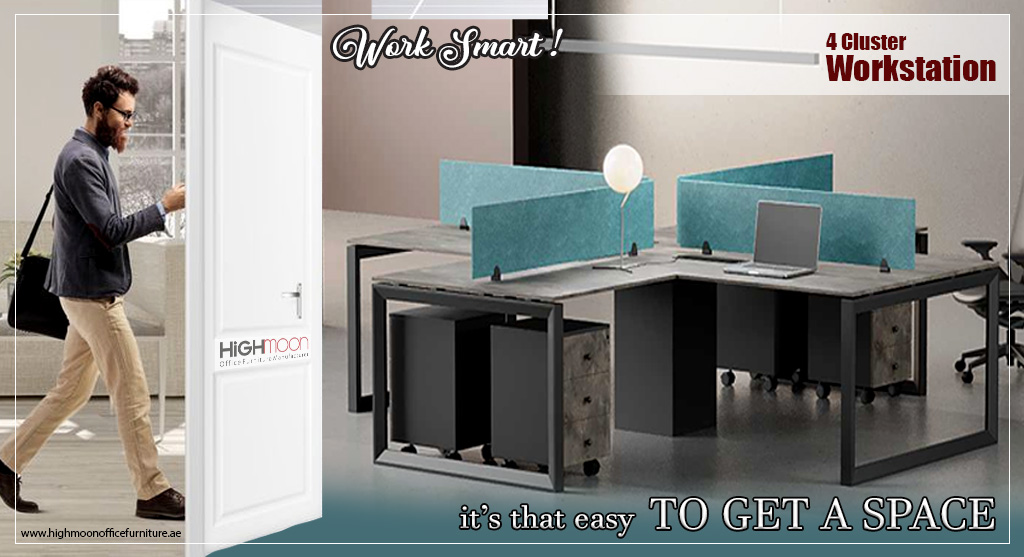 Office Workstation Desk Dubai – 4 Cluster Workstation | Highmoon
