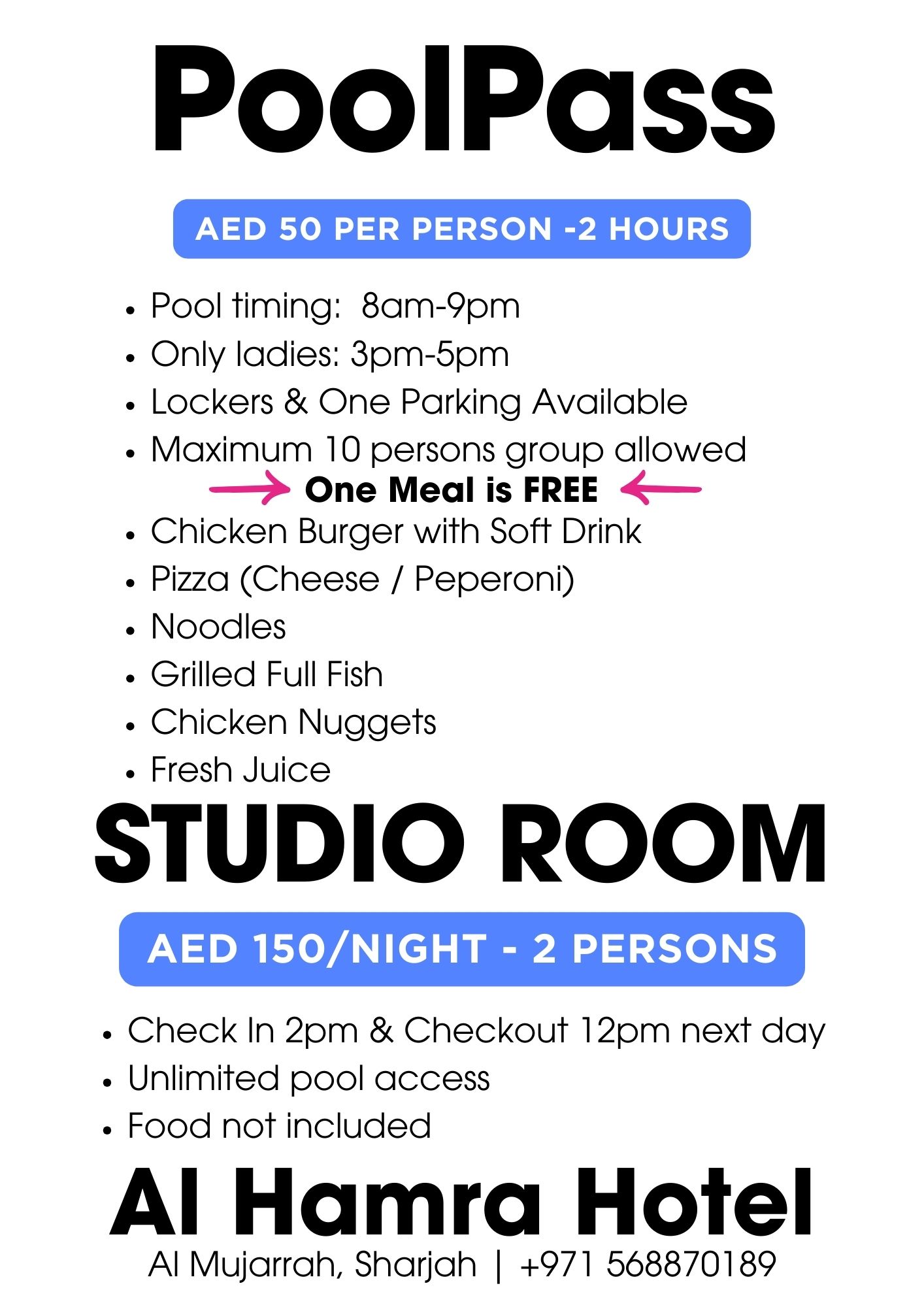 POOL PASS WITH FREE MEAL