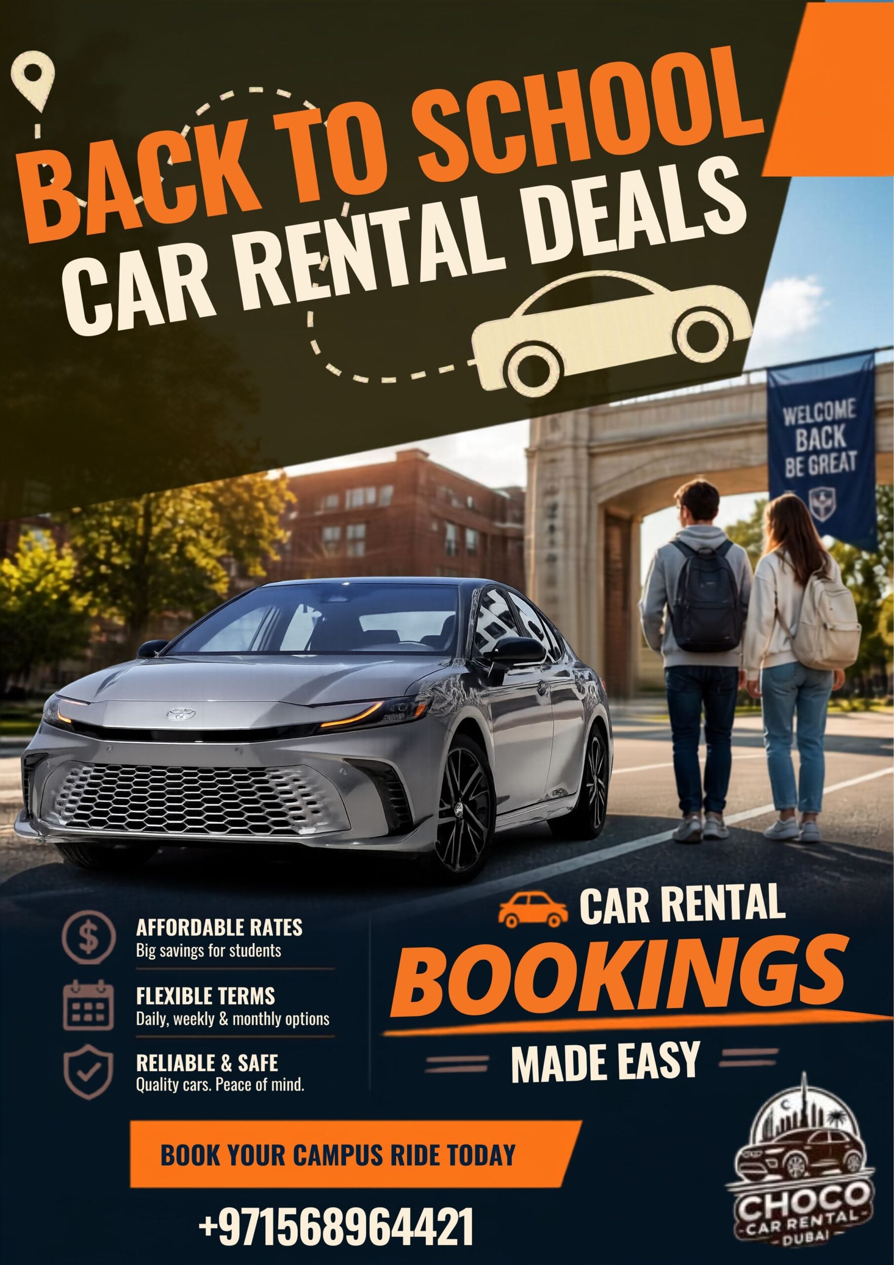 Student Back-to-Campus Car Rental Poster